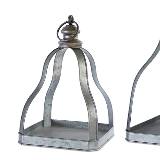 Gray & Black Galvanized Metal with Open Design Lantern Set
